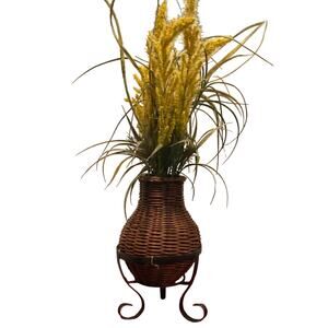 Vintage Wicker Flower Decor Basket with Stand Decorative Boho Cottage Core